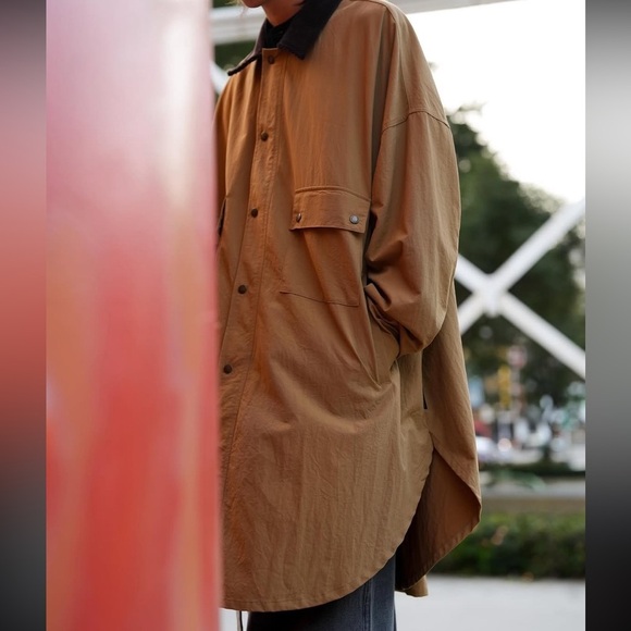 AJOBYAJO Oversized Wax Shirt Jacket Barn Chore Tan Brown NWT - Picture 5 of 16